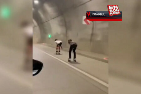 Gefährliche Reise junger Menschen auf Rollschuhen im Çamlıca-Tunnel