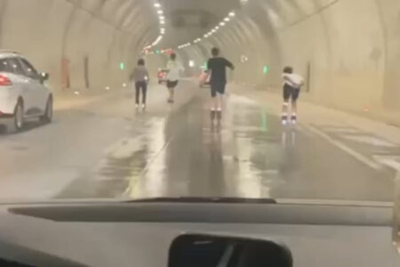 Gefährliche Reise junger Menschen auf Rollschuhen im Çamlıca-Tunnel