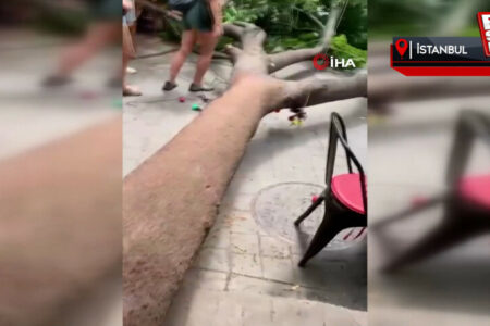 Starker Wind hat in Beyoğlu einen Baum umgeworfen